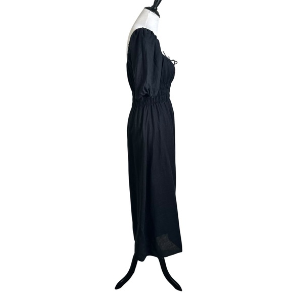 FAITHFULL THE BRAND Maurelle Linen Midi Dress Sz 4 Black Puff Sleeve Lined - Picture 8 of 10